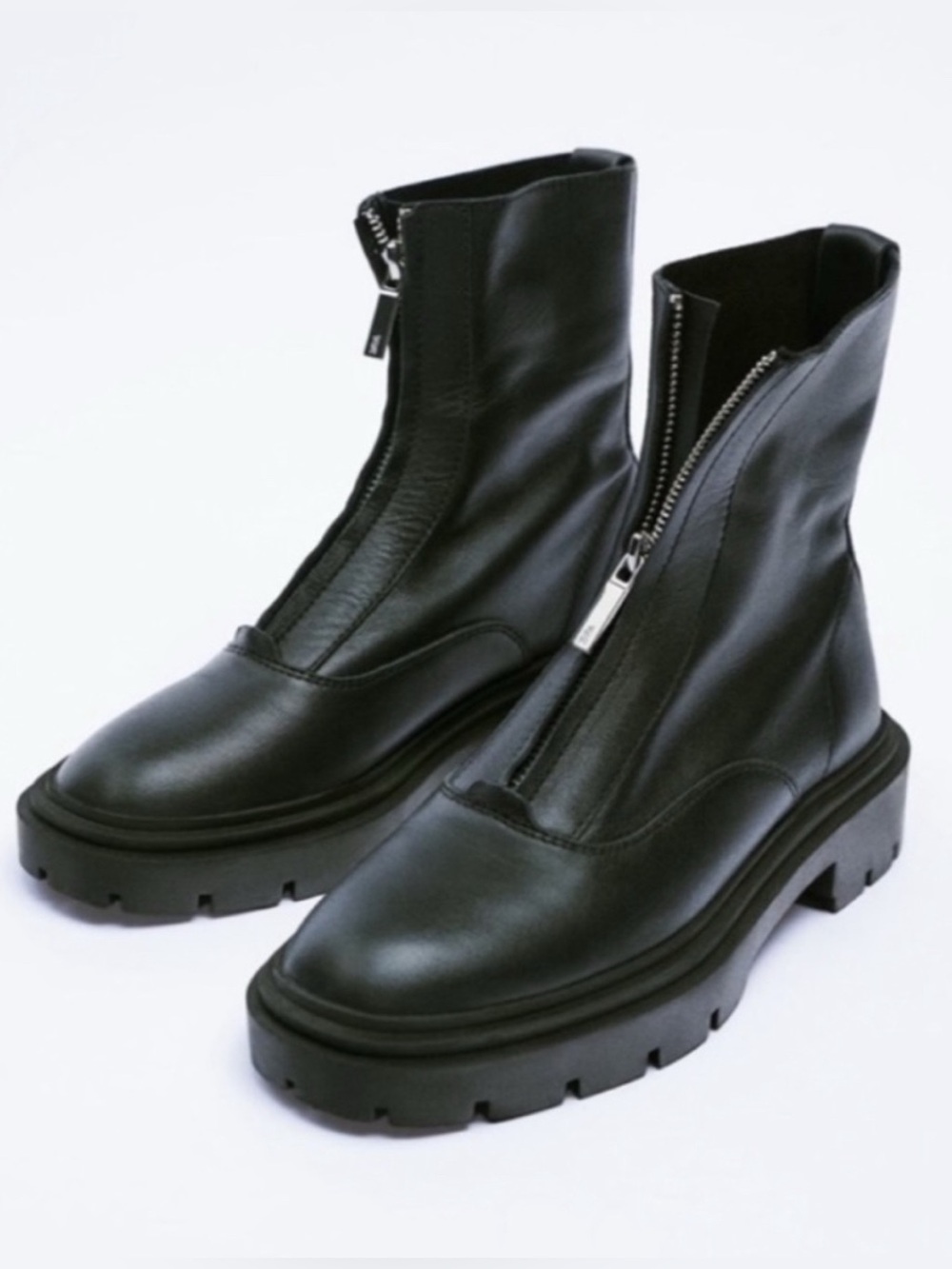 Zara Black Lug Sole Ankle Boots 9